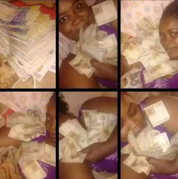 Nigerian IG User Covers Herself With Wads Of Cash (Photos)